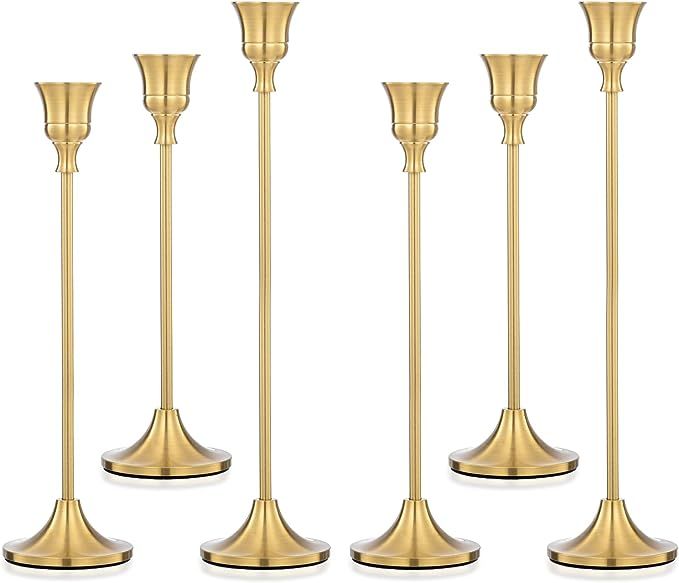 Candlestick Holders Taper Candle Holders Set of 6 Brass Gold Candlestick Holders Vintage Modern C... | Amazon (US)