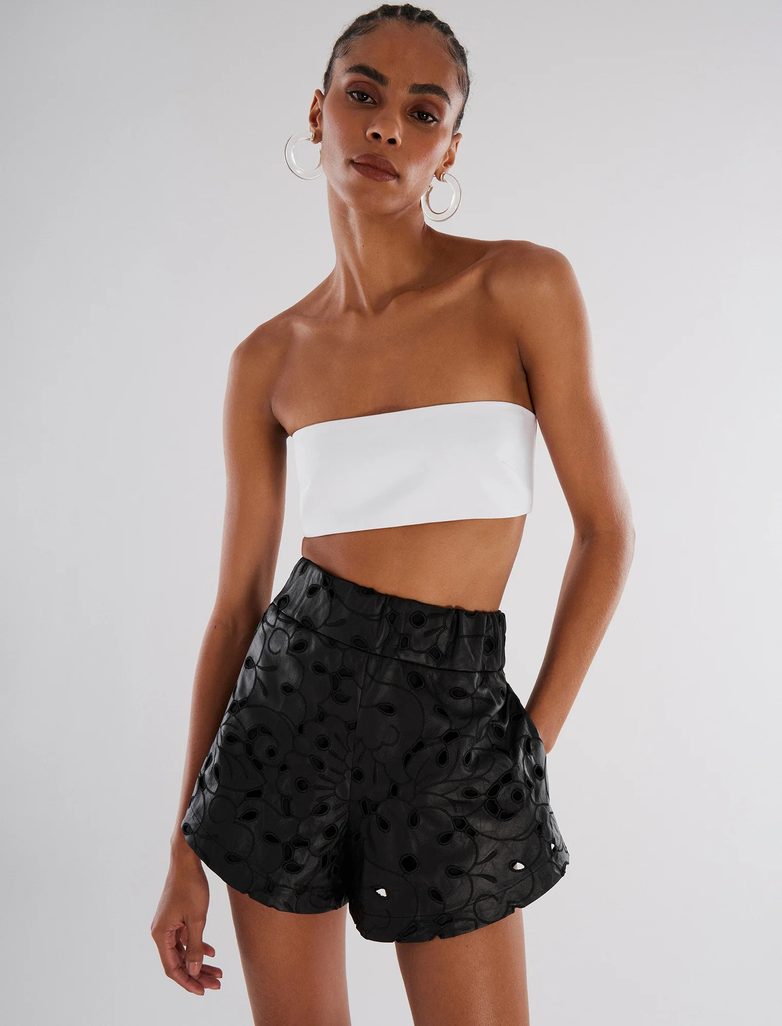 Arielle Faux Leather Lace Short | Bottoms | BCBGMAXAZRIA | BCBG Max Azria 