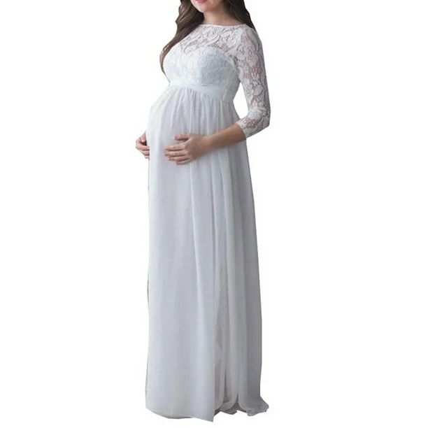 Xingqing Pregnant Women Lace Maternity Dress Maxi Gown Photography Photo Clothes White XL - Walma... | Walmart (US)