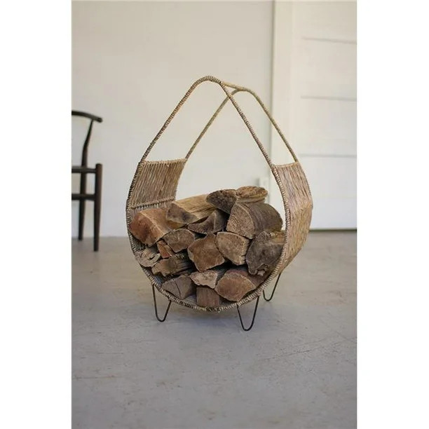 Kalalou A5978 20 x 16.5 x 30 in. Woven Rush & Metal Firewood Rack with Tall Handle | Walmart (US)