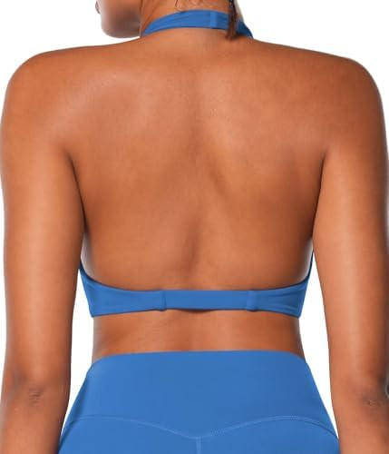 Sunzel Women's Halter Neck Sports Bra, Twist Front Yoga Crop Top with Removable Pads, Open Back V... | Amazon (US)