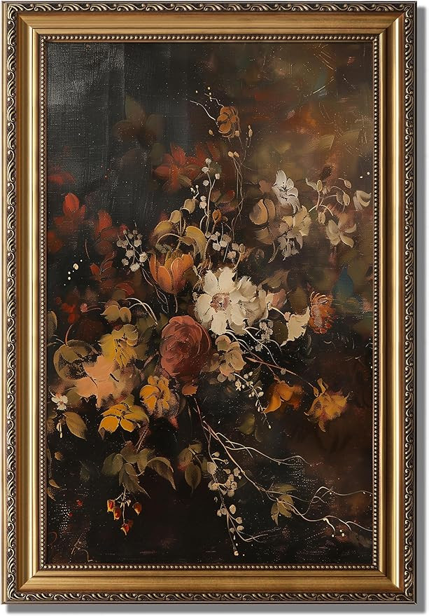 KBKBART Gold Framed Canvas Wall Art for Living Room, Vintage Fall Floral Oil Painting Farmhouse D... | Amazon (US)