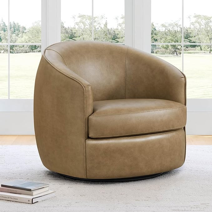 CHITA Genuine Leather Swivel Barrel Chair, Modern Comfy FSC Certified Upholstered Leather Accent ... | Amazon (US)
