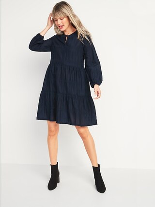 Embroidered Tiered-Hem Swing Dress for Women | Old Navy (US)