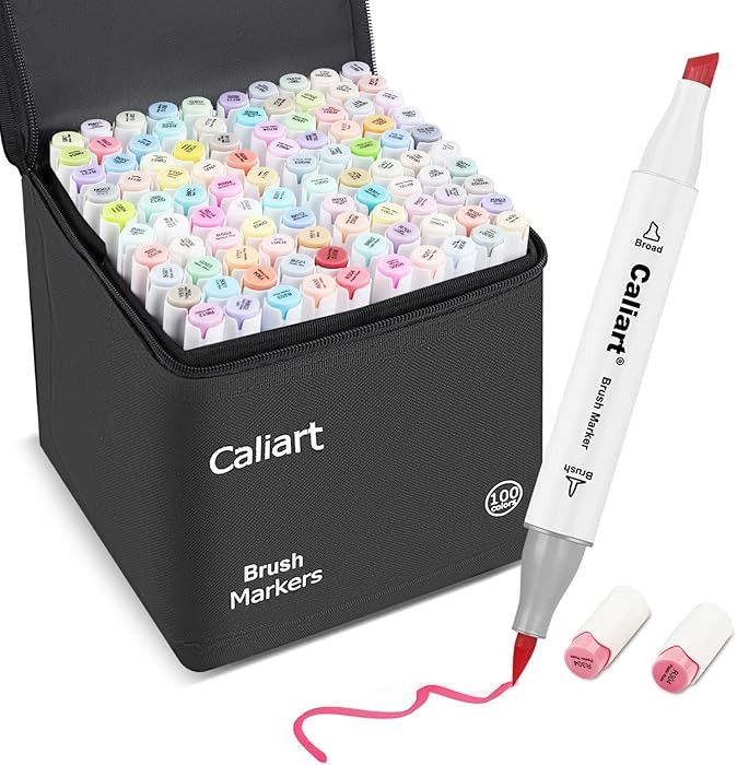 Caliart Pastel Alcohol Markers Brush Tip, 100 Colors Dual Tip Coloring Marker Pen Set Brush & Chi... | Amazon (US)