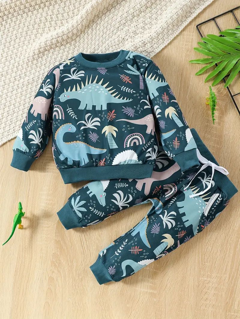 Baby Boys Cute Dinosaur Print Set Long Sleeve Sweatshirt - Temu | Temu Affiliate Program