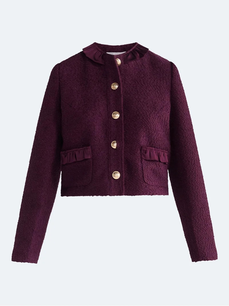Free Assembly Women\u2019s and Women's Plus Ruffle Trim Nubby Jacket with Long Sleeves, Sizes XS-... | Walmart (US)