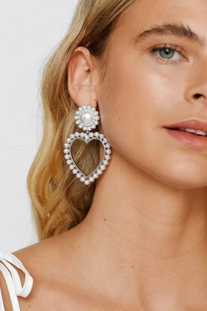 Recycled Metal Pearl Heart Detail Earrings | Nasty Gal (US)