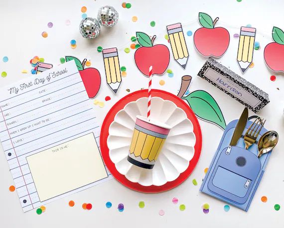 Back to School Breakfast Printables || First Day of School Party || Apple Toppers || Pencil Cups ... | Etsy (US)