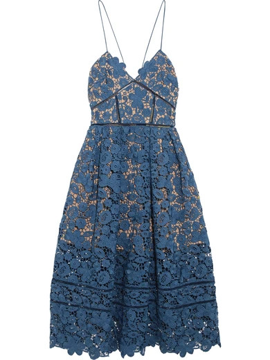 Self-Portrait - Azaelea Guipure Lace Midi Dress - Blue | NET-A-PORTER (UK & EU)