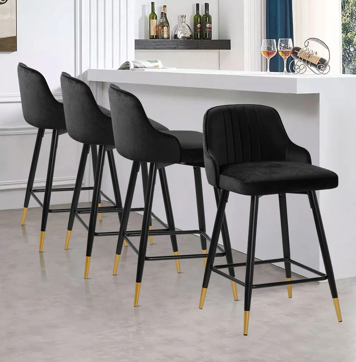 Swivel Upholstered 26"/29" Counter & Bar Stool With Solid Metal Frame and Velvet Back (Set of 4) | Wayfair North America