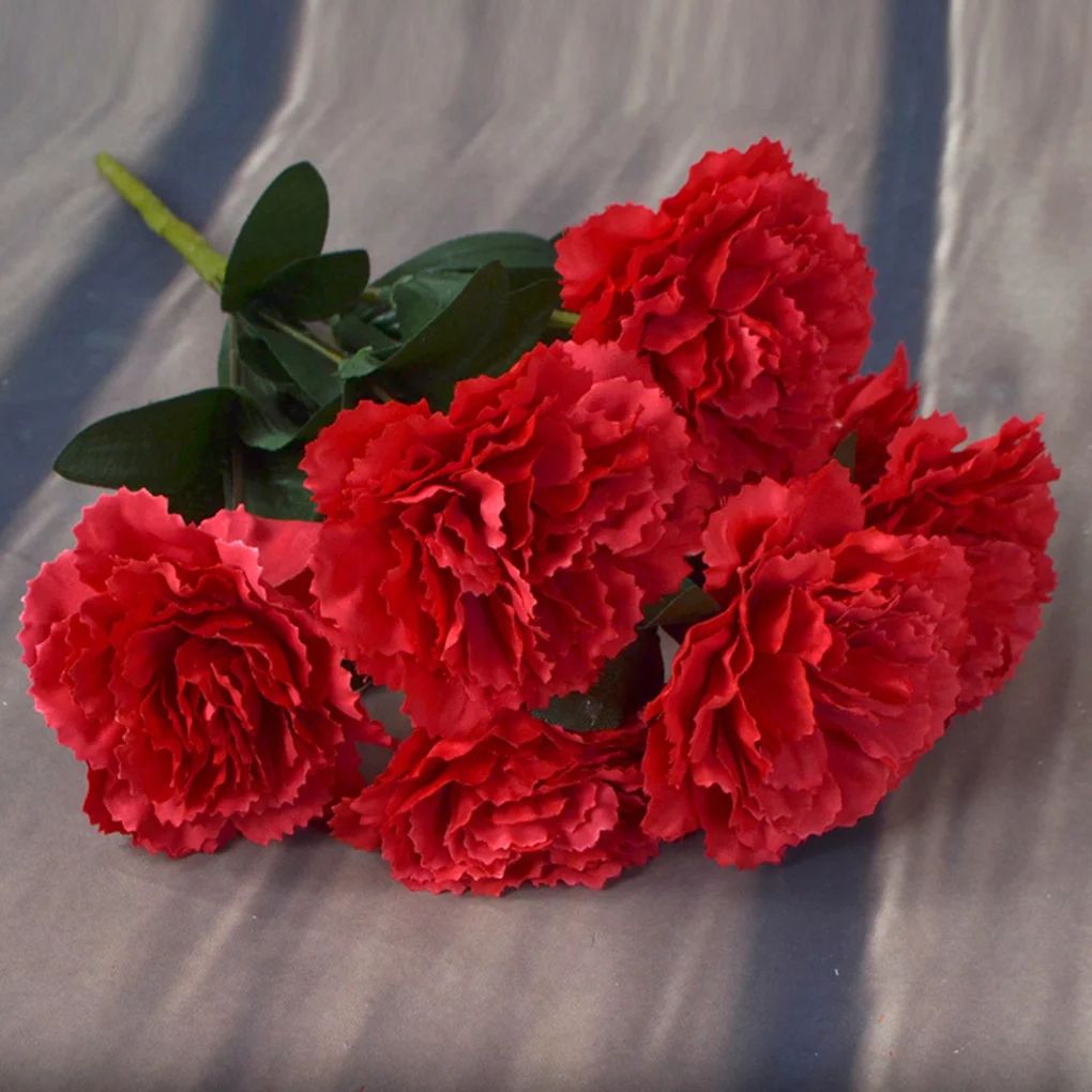 1 Branch Plastic Handle 7 Heads Fake Carnation Home Decor Artificial Flowers, Red - Walmart.com | Walmart (US)