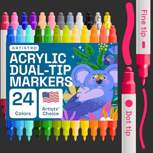 ARTISTRO 24 Acrylic Paint Pens, Acrylic Paint Markers, Fabric Markers for Textile, Canvas, Rock, Glass, Wood, Paper, Pumpkin, DIY, Paint Markers for Kids and Adults (Dual Tip Dot + Fine) | Amazon (US)