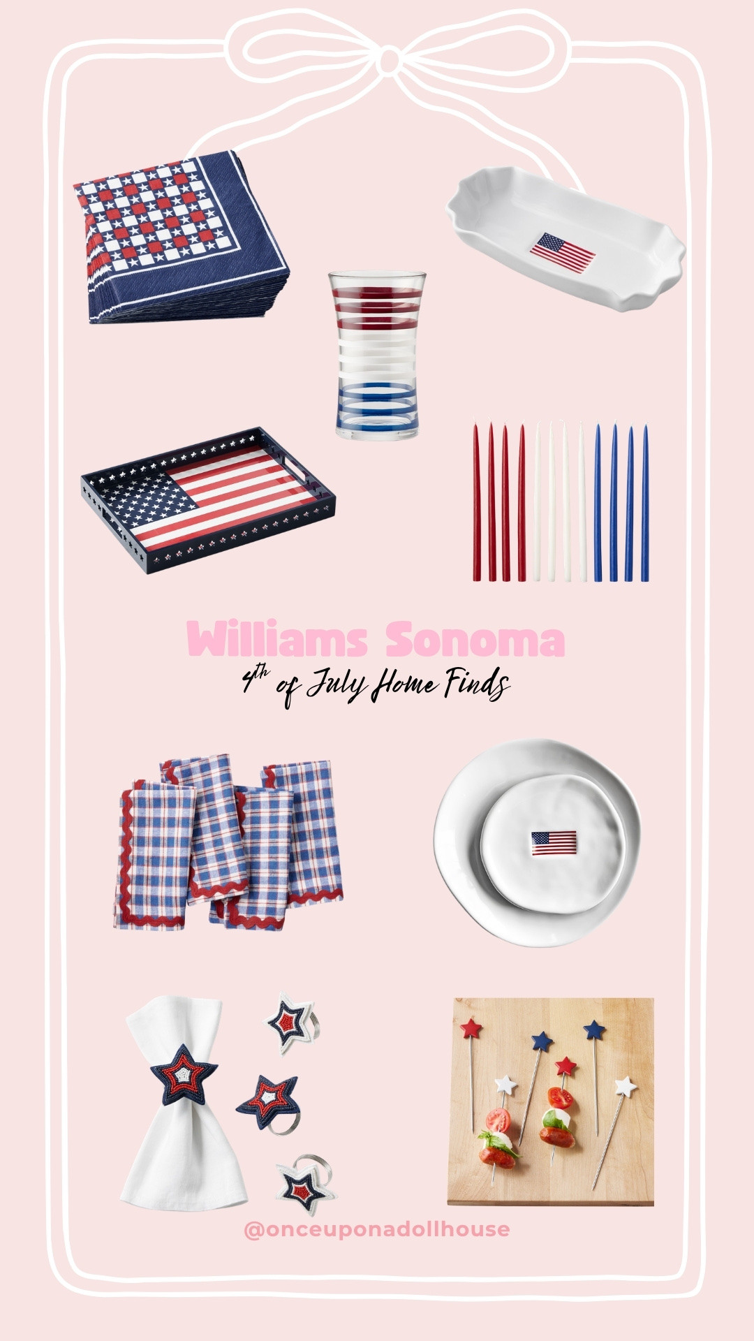 Williams Sonoma 4th of July Home Finds! Patriotic home finds

Napkins, plates, candles, glass, tray, napkin rings, cocktail picks, bowl

#LTKsummer #LTKhome #LTKsale
