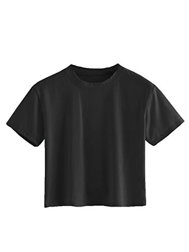 SweatyRocks Women's Casual Short Sleeve Crew Neck Basic Crop Top T Shirts Black S | Amazon (US)