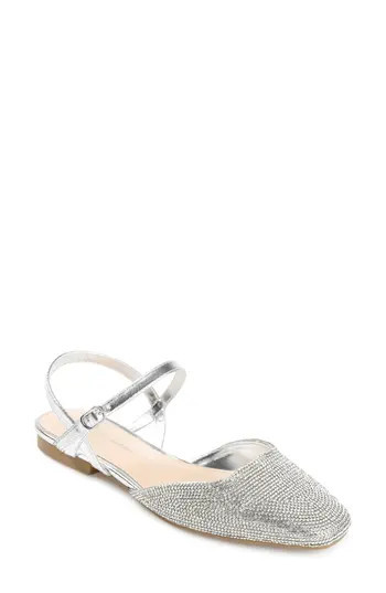 Journee Collection Nysha Rhinestone Embellished Flat in Silver at Nordstrom Rack, Size 7 | Nordstrom Rack