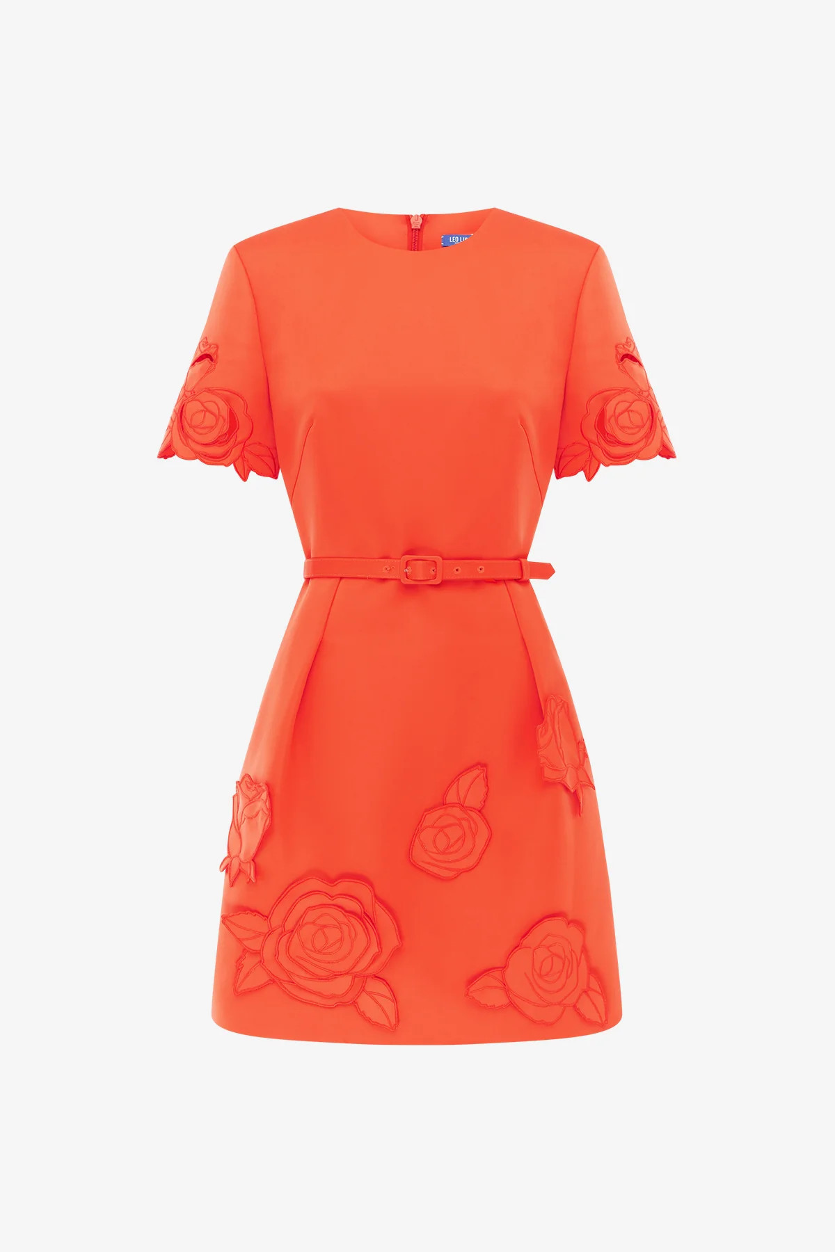 Aurelie Appliqué Short Sleeve Mini Dress - Saffron | LEO LIN AU