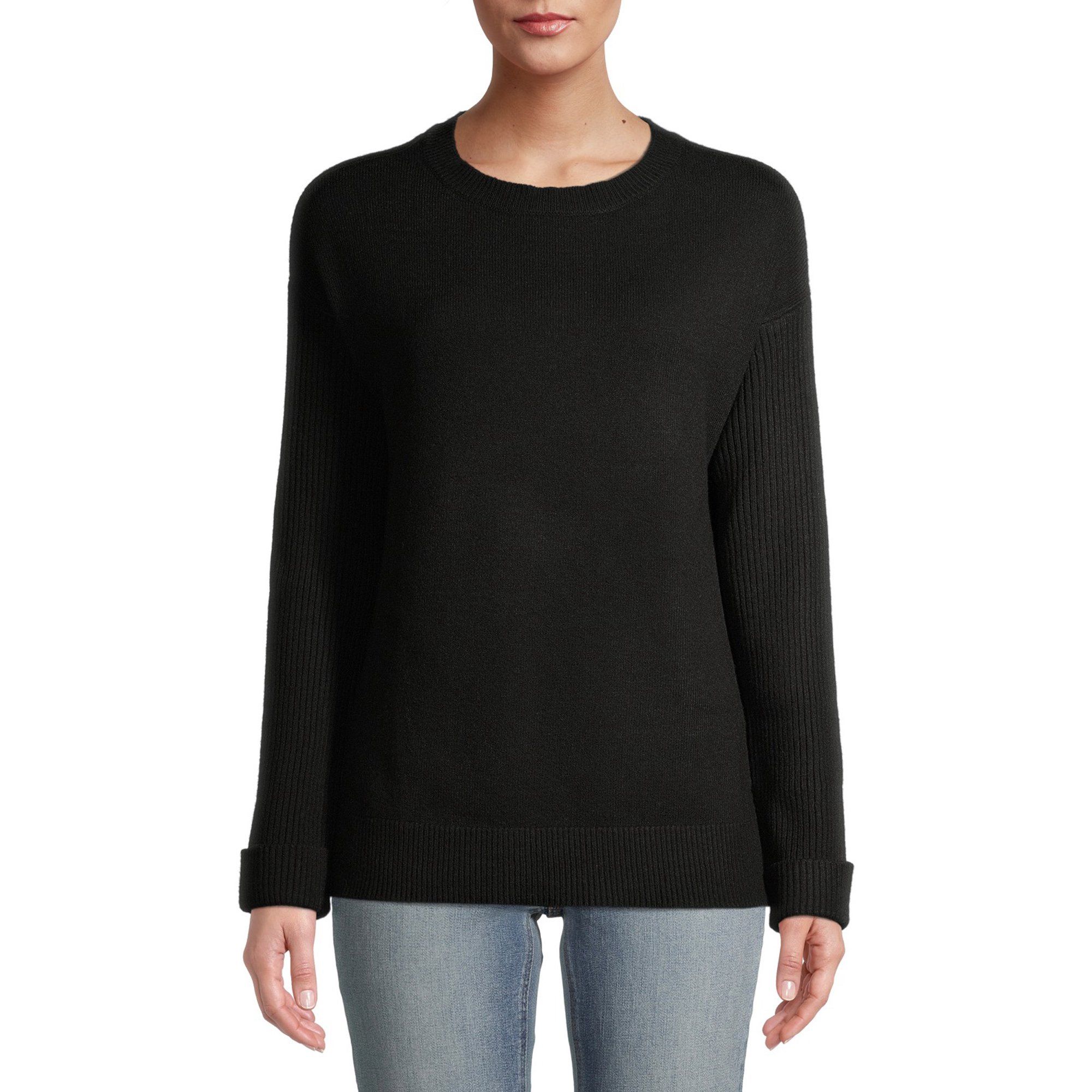 Time and Tru Women's Ribbed Sleeve Pullover Sweater | Walmart (US)