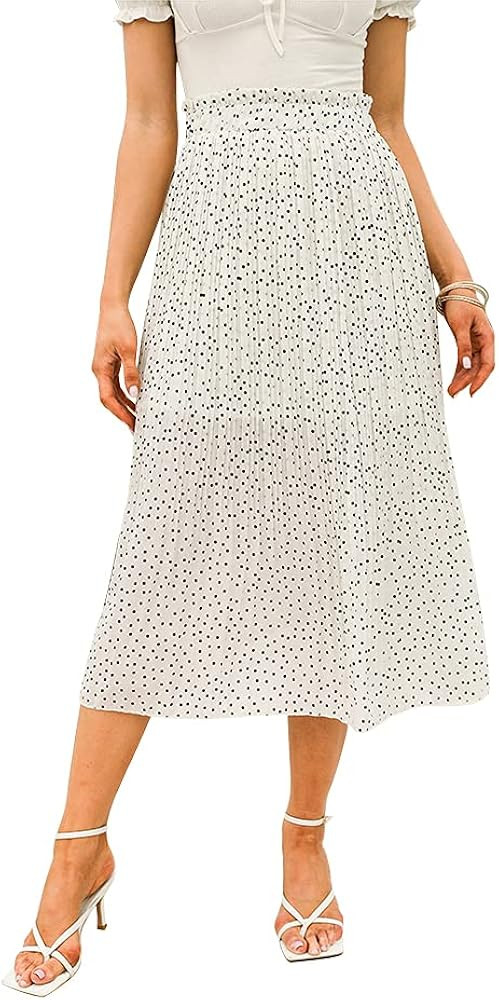 EXLURA Womens High Waist Polka Dot Pleated Skirt Midi Swing Skirt with Pockets | Amazon (US)