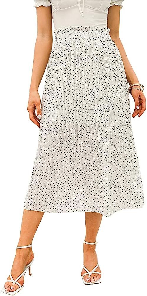 EXLURA Womens High Waist Polka Dot Pleated Skirt Midi Swing Skirt with Pockets | Amazon (US)