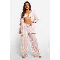Womens Linen Look Stripe Wide Leg Beach Trousers - Pink - S | NastyGal UK