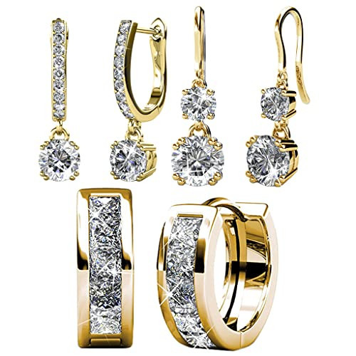 Cate & Chloe 18k Yellow Gold Hoop Earrings with Crystals Value Bundle - 3 Pairs - McKenzie, Isabel & Giselle | Amazon (US)