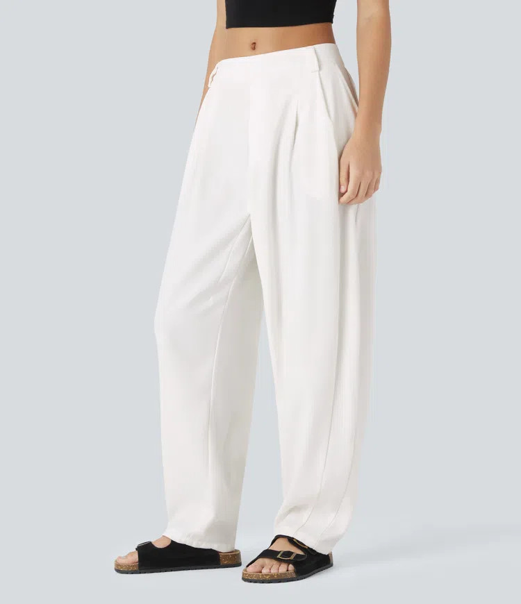 Women’s Mid Rise Pocket Barrel Leg Work Pants - Halara | HALARA