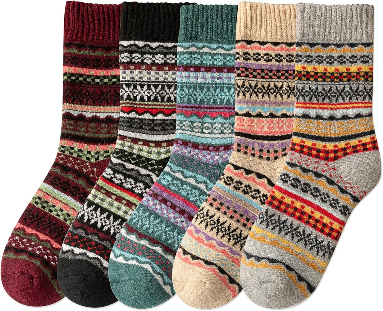 IIG 5 Pairs Women's Vintage Style Thick Wool Warm Winter Crew Socks | Amazon (US)