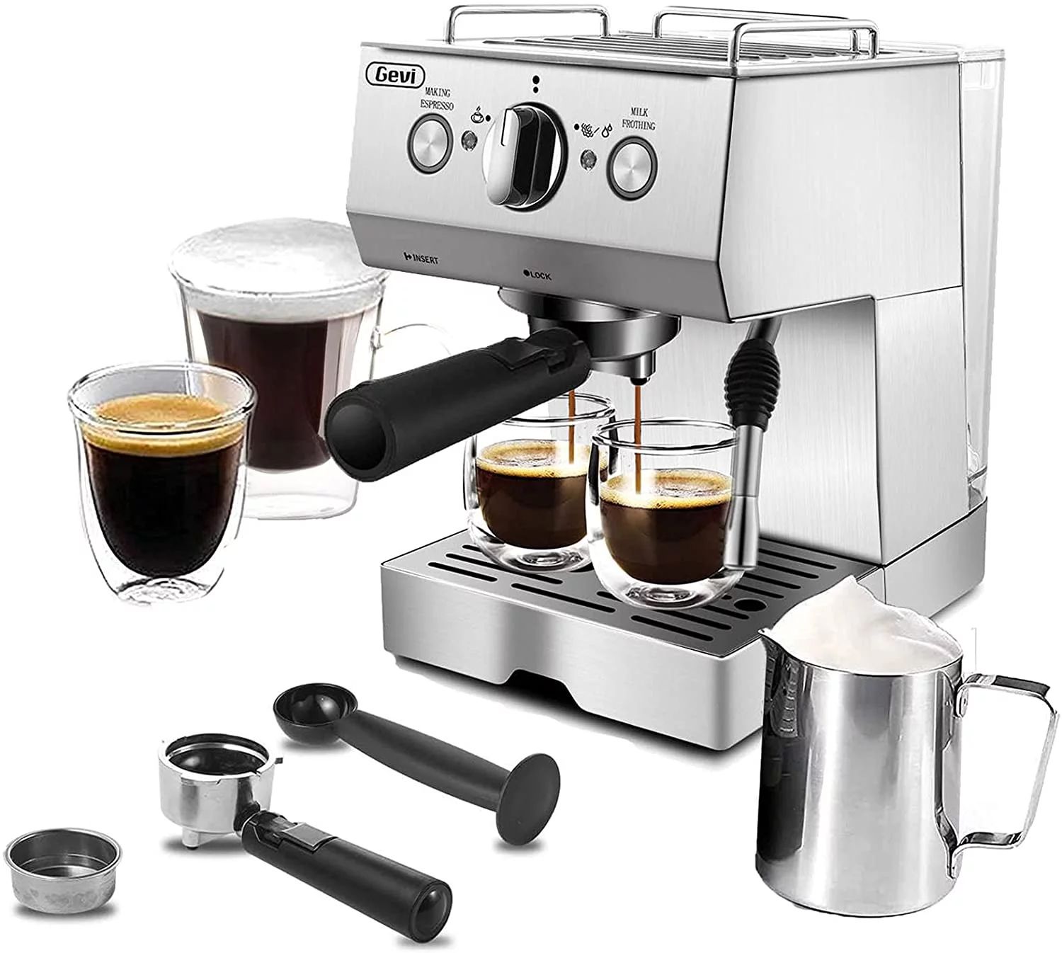 GEVI Silver Stainless Steel 15 Bar Espresso Machine 2 Shot Pump Cappuccino Maker New Condition | Walmart (US)
