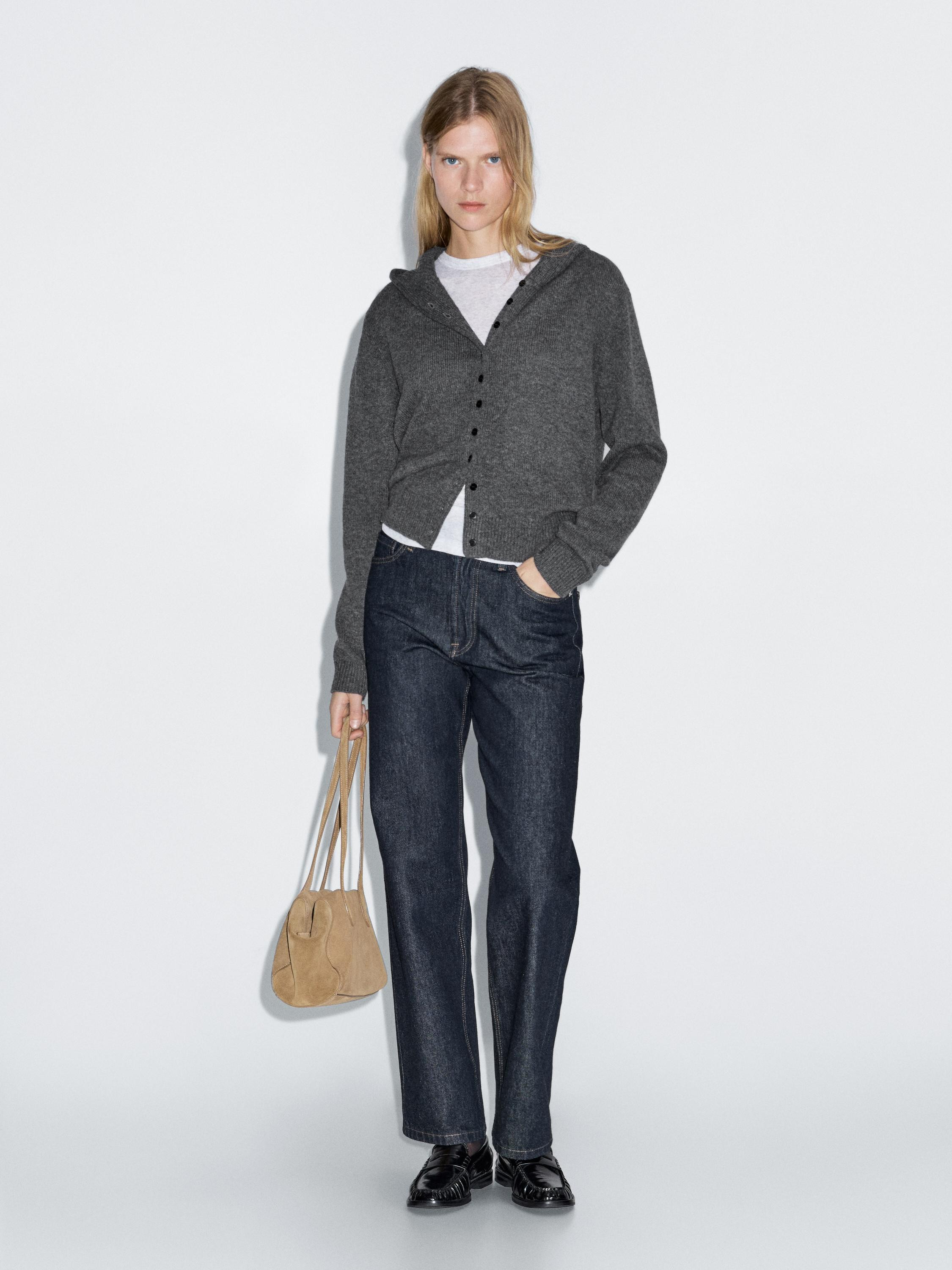 Knit 100% wool cardigan with hood | Massimo Dutti UK