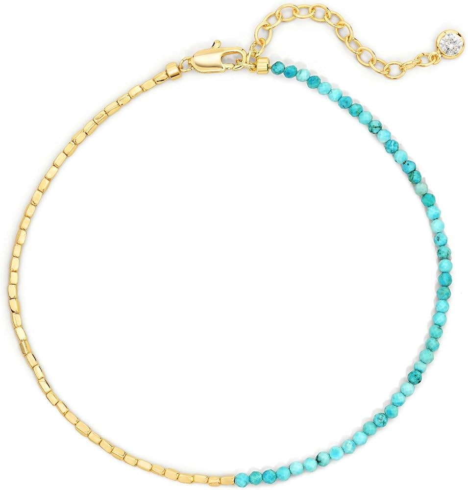 DREMMY STUDIOS Gold Anklet Bracelets for Women 14K Gold Plated Stone Handmade Beaded Link Chain A... | Amazon (US)