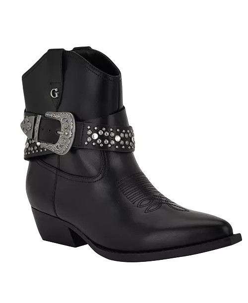 GUESS Women's Lansly Embellished Buckle Western Booties - Macy's | Macy's