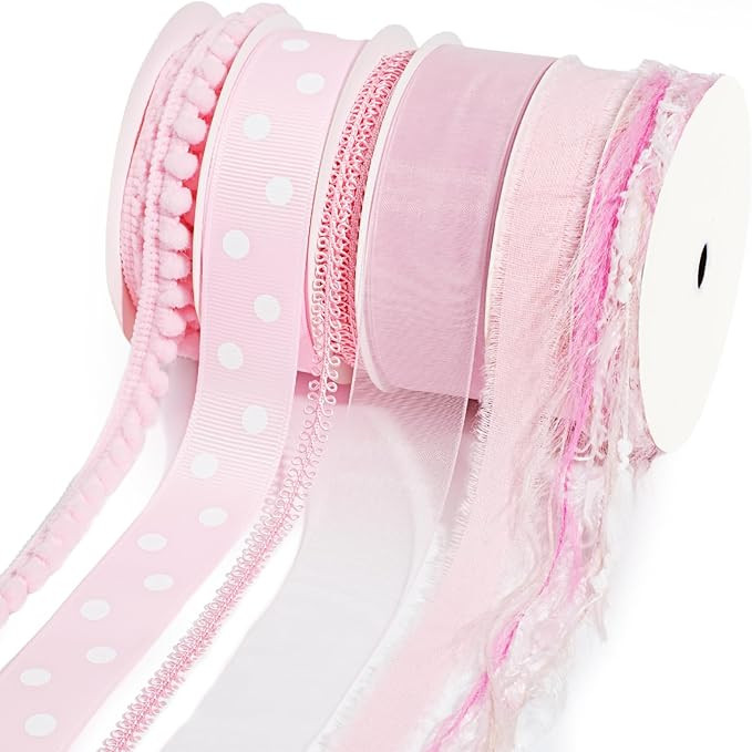 LaRibbons Pink Ribbons for Crafts 6 Rolls 30 Yards Total Thin Pink Ribbon for Baby Shower Sewing ... | Amazon (US)