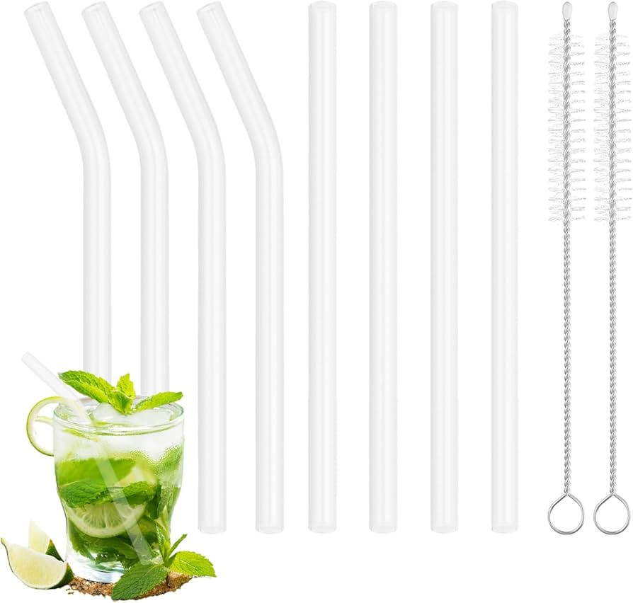 8 Pcs Glass Straws Shatter Resistant, 6” Short Glass Reusable Drinking Straws with 2 Cleaning B... | Amazon (US)
