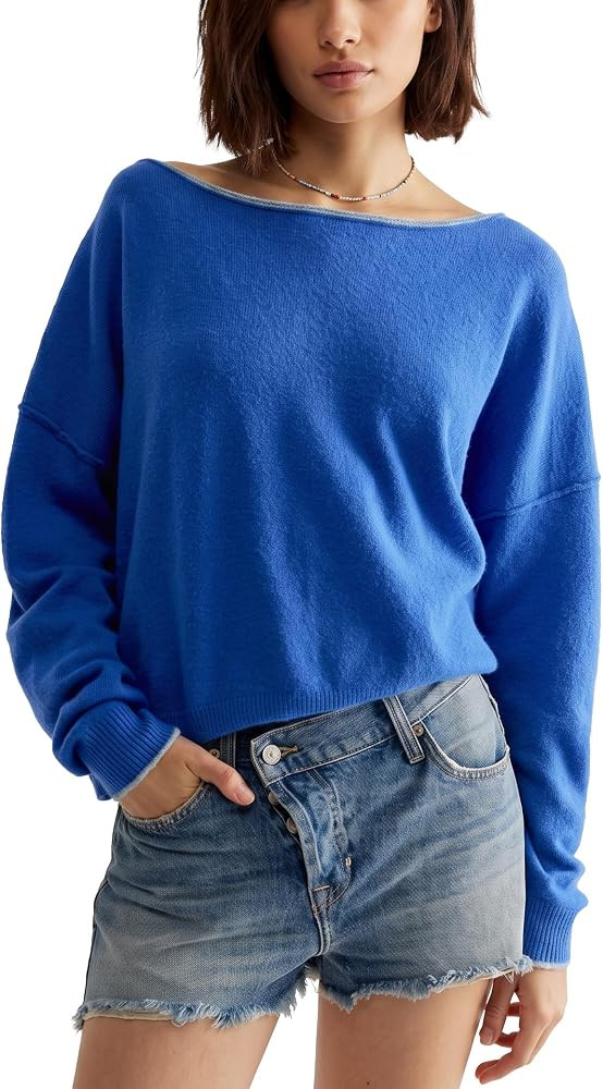 FUNTOUR Women Oversized Pullover Sweater Soft Boat Neck Drop Shoulder Top | Amazon (US)