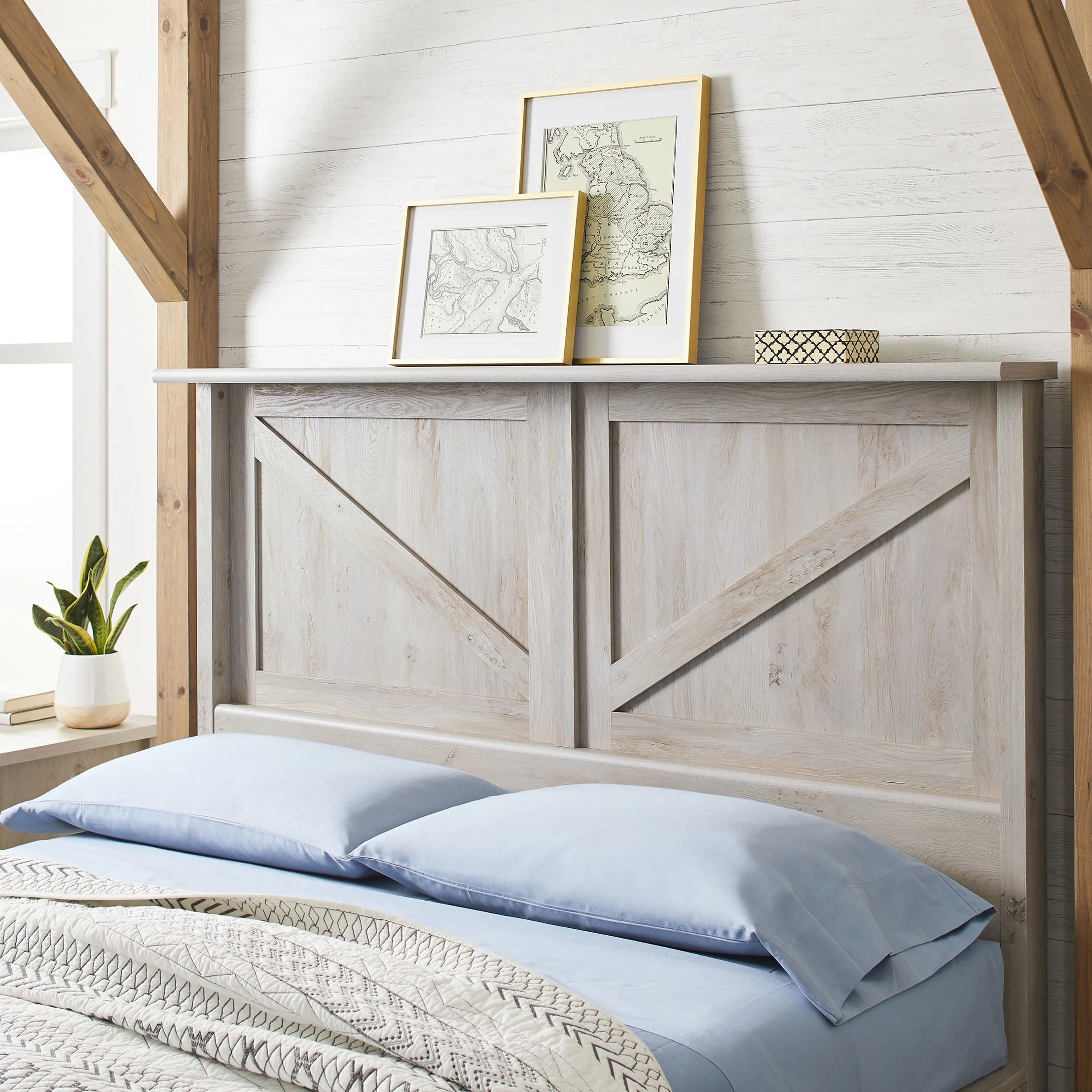 Better Homes & Gardens Modern Farmhouse Queen Headboard, Rustic White Finish | Walmart (US)