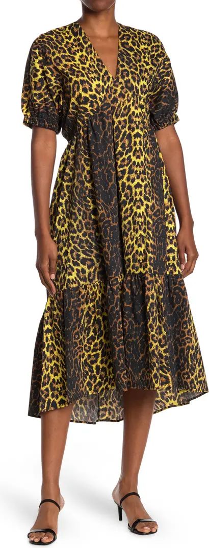 TOPSHOP Leopard Print Short Sleeve Fit & Flare Midi Dress | Nordstromrack | Nordstrom Rack