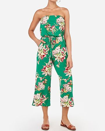 floral strapless culotte jumpsuit | Express