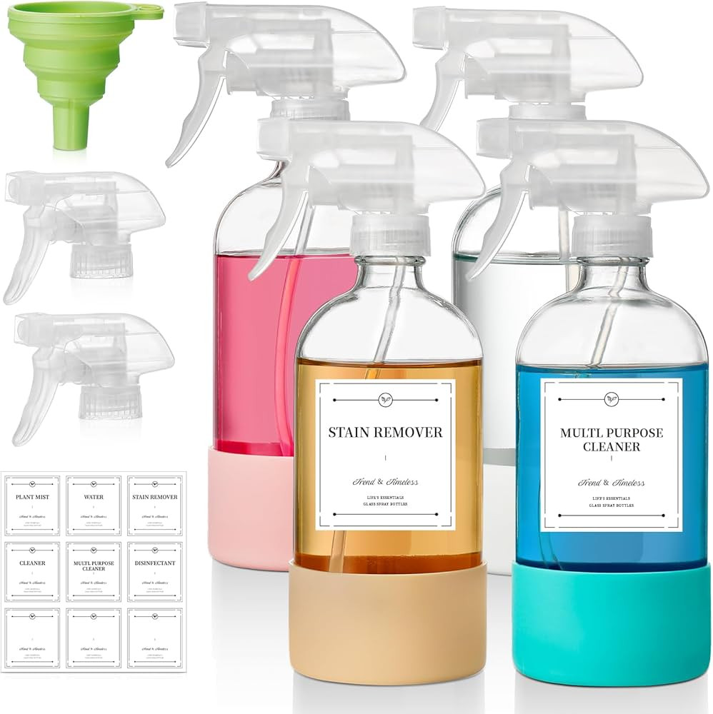 DWTS DANWEITESI Glass Spray Bottles for Cleaning,Glass Spray Bottles 16oz with Silicone Sleeve-Re... | Amazon (US)