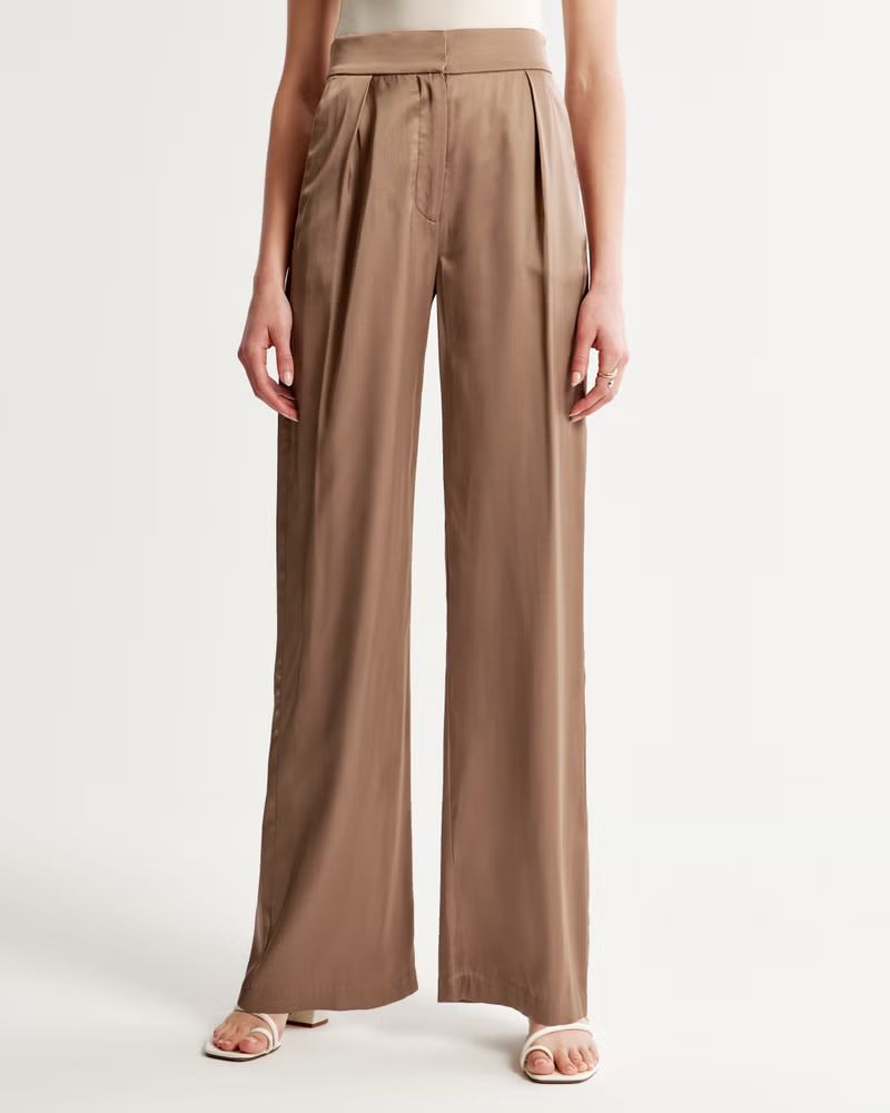 Satin Tailored Wide Leg Pant | Abercrombie & Fitch (US)