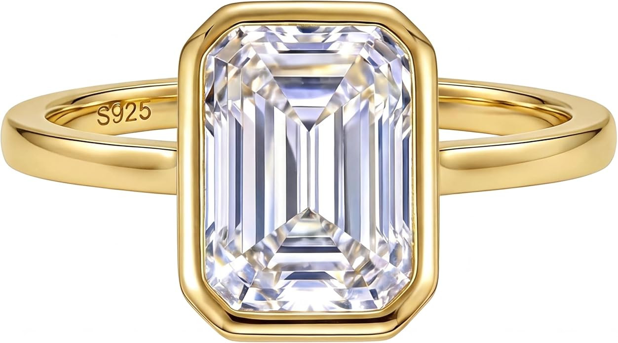 Dulin 1ct/2ct/3ct Emerald Cut Cubic Zirconia Engagement Ring for Women 14K Gold Plated 925 Sterli... | Amazon (US)
