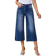 GRAPENT Capris Wide Leg Jeans High Waisted Denim Capri Pants | Amazon (US)