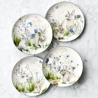 Floral Meadow Mixed Salad Plates, Set of 4, Bunny | Williams-Sonoma