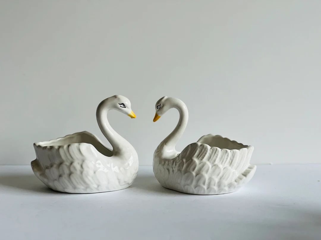 Vintage Pair of White Ceramic Swan Planter Vase Flower Pot - Etsy | Etsy (US)