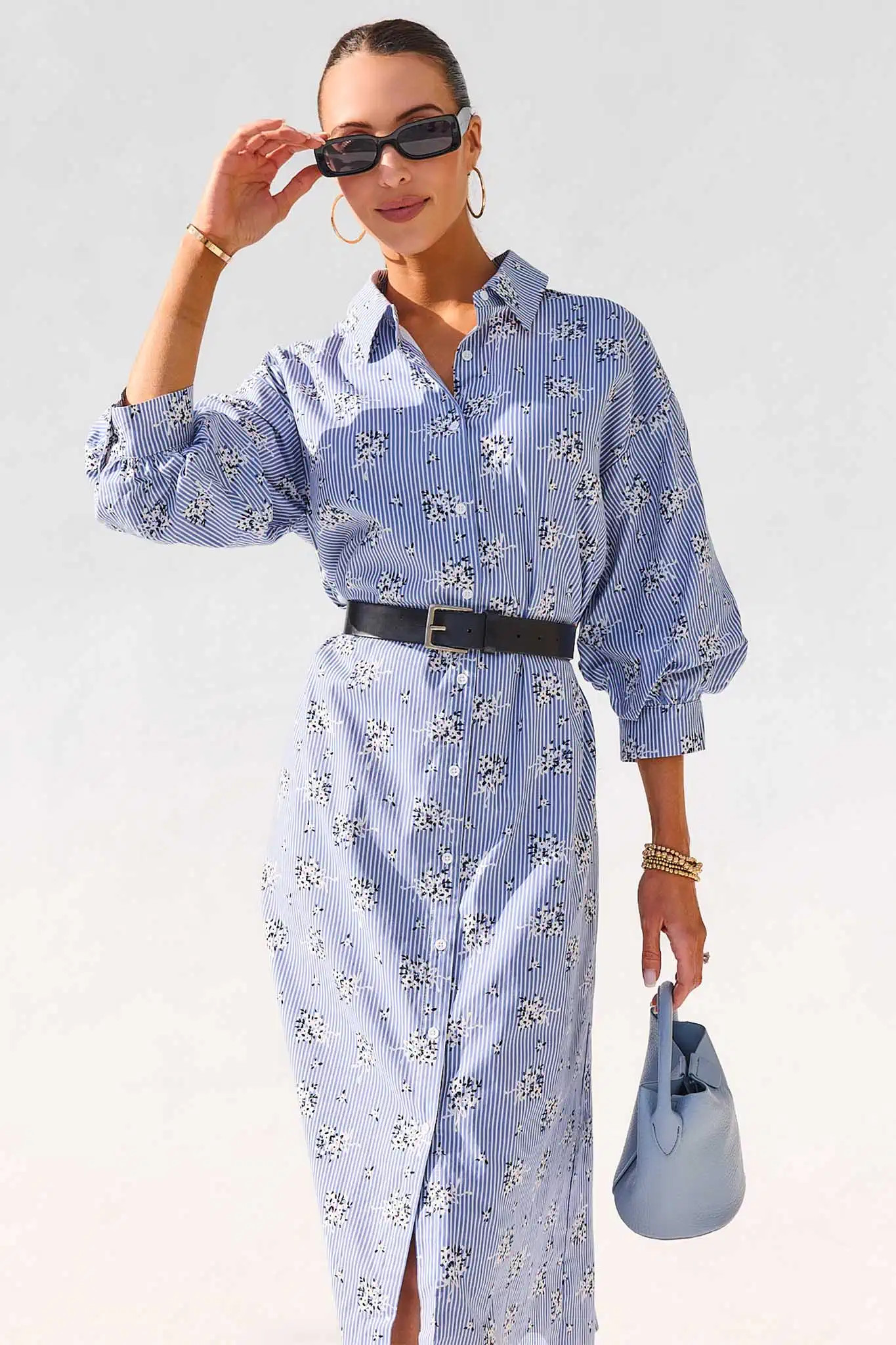 Summerlynn Blue Striped Floral Midi Dress | Avara