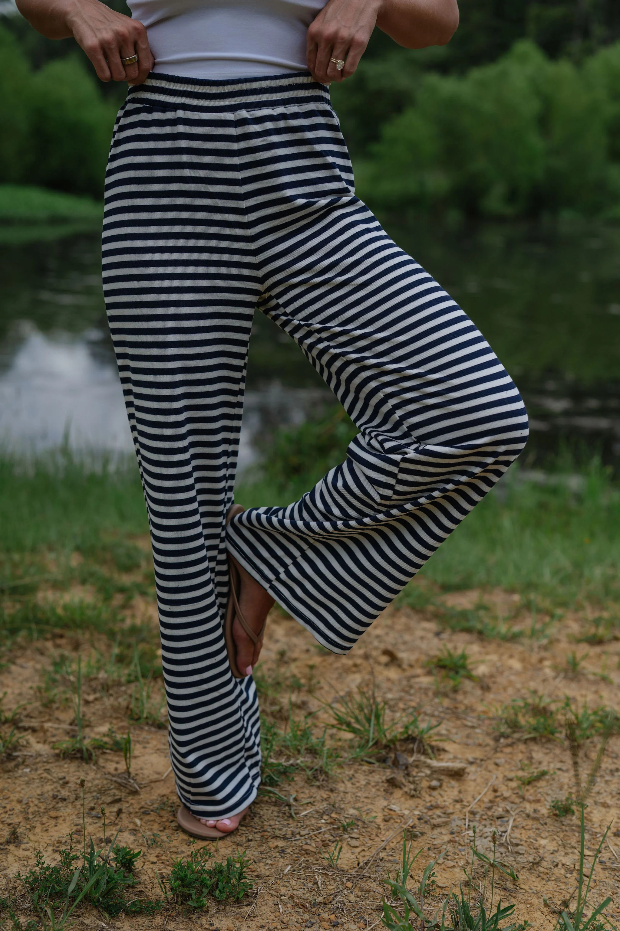 Bennett Striped Pants- Navy | These Three