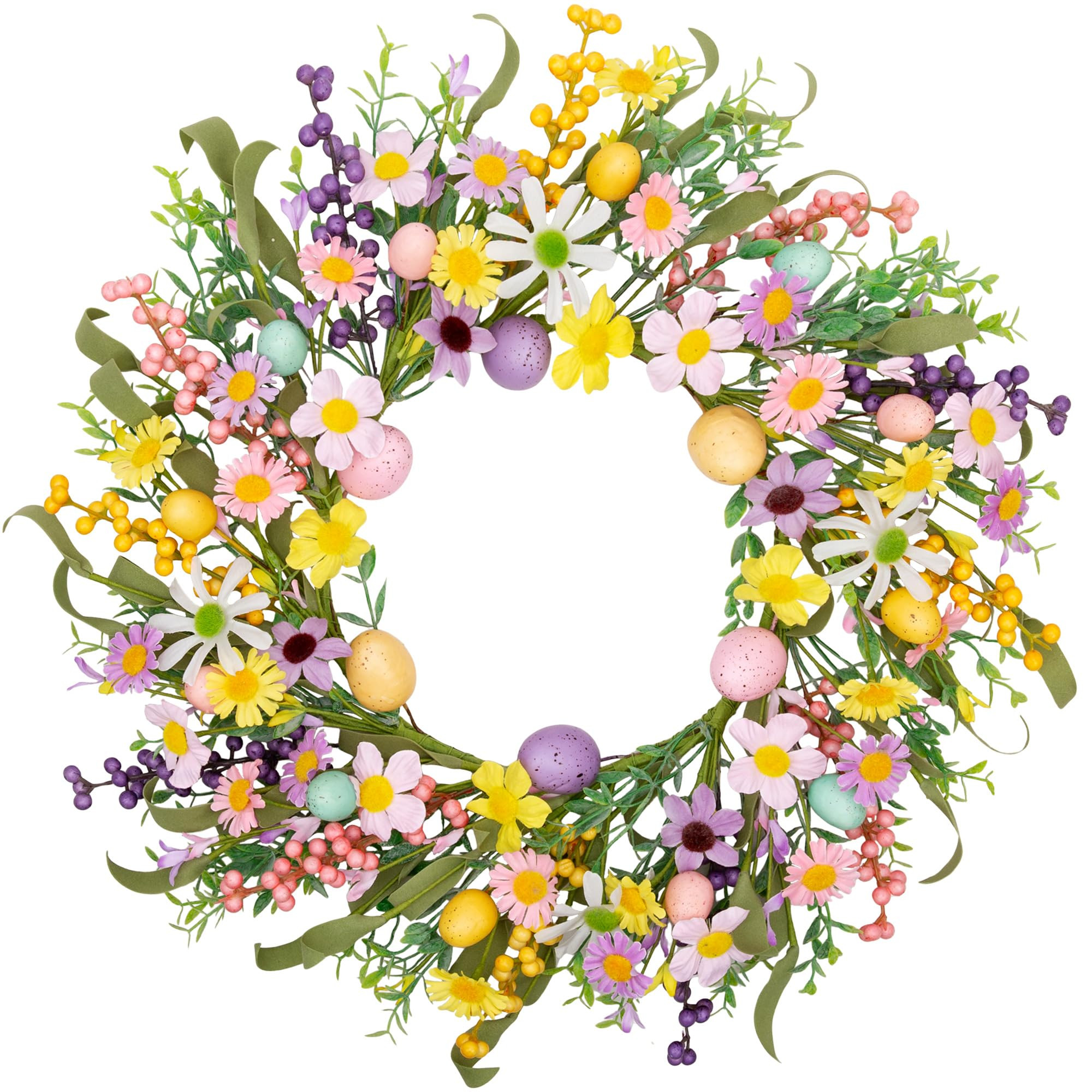 20 Inch Easter Wreath for Front Door Spring Flower Wreath with Colorful Eggs Easter Decorations f... | Amazon (US)