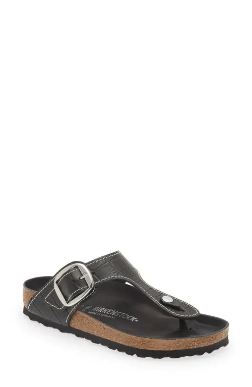 Birkenstock + STAUD Arizona Big Buckle Croc Embossed Sandal in Black at Nordstrom, Size 9-9.5Us | Nordstrom