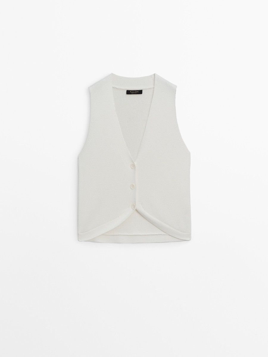 Knit V-neck top with buttons | Massimo Dutti US