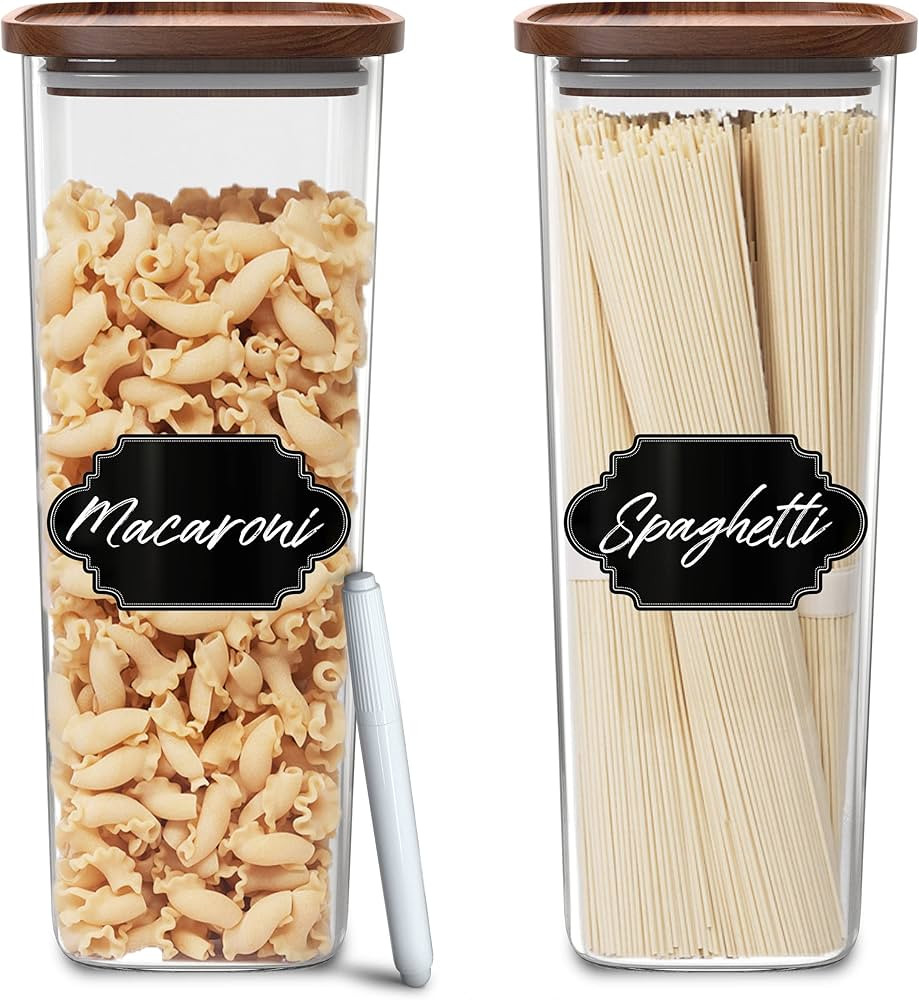 Square Glass Jars with Wood Lids Set of (2) 80 fl oz Airtight and Stackable Storage Containers fo... | Amazon (US)